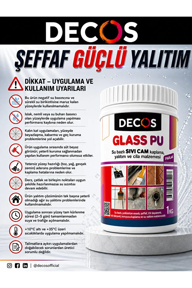 Glass Pu 1 Kg- Şeffaf Güçlü Kokusuz Su Yalıtım Malzemesi 1 Kg